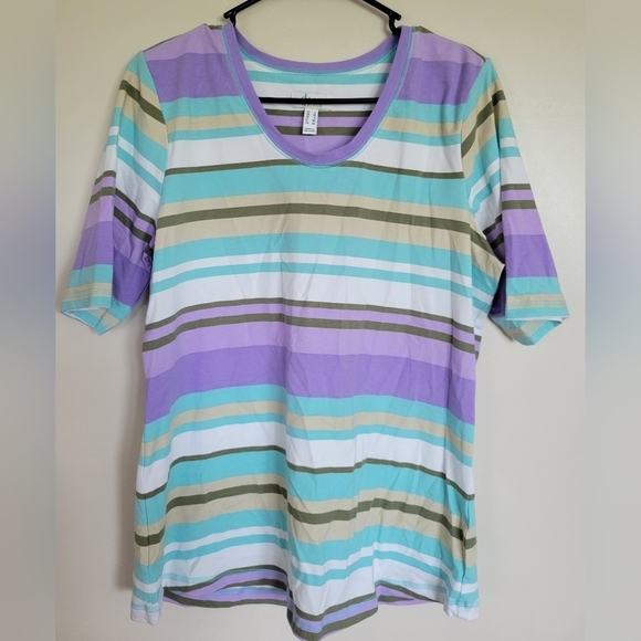 Denim & Company Women's Active Multi Colored Striped Tee Size Small - Picture 1 of 5